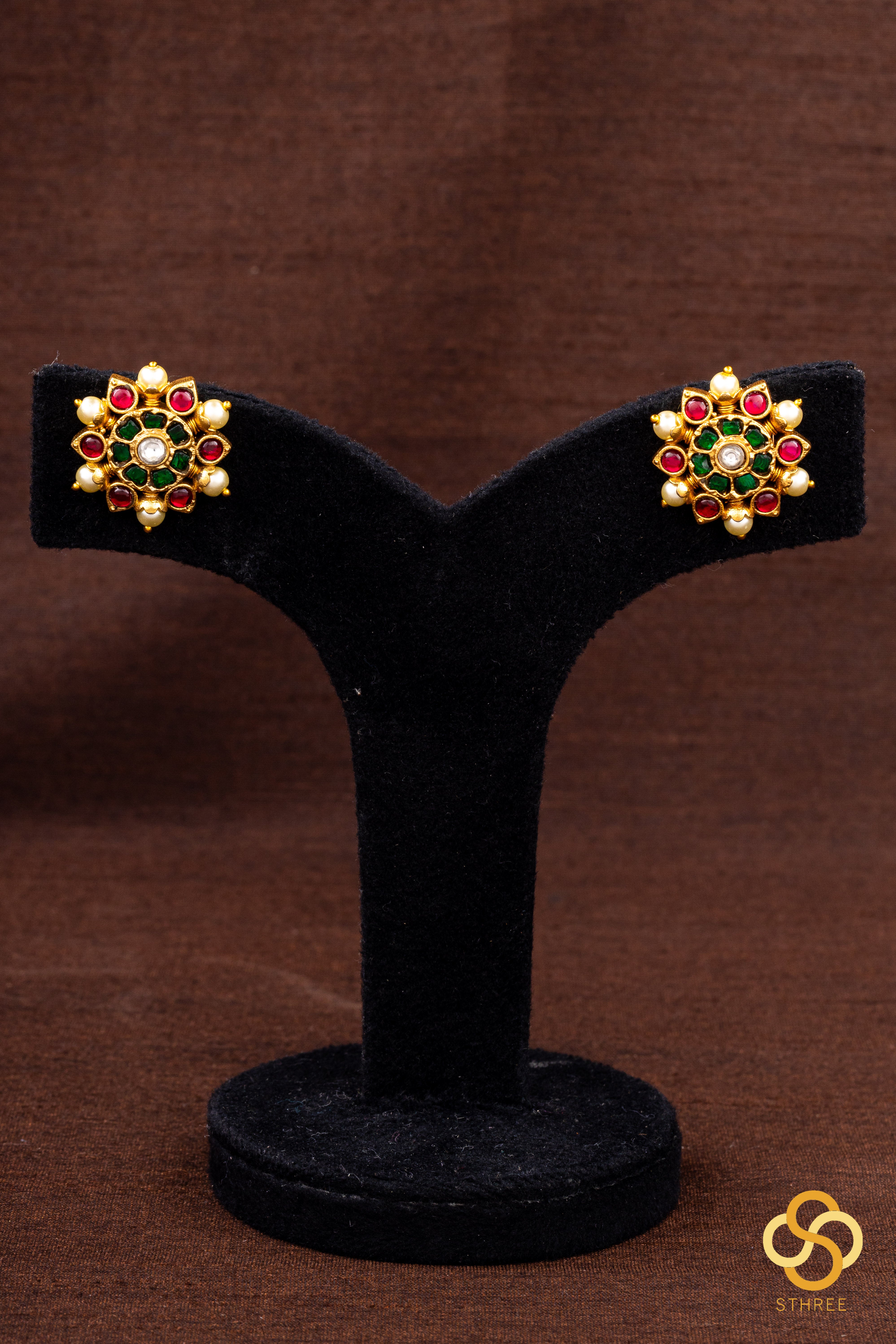 Jadau kundan  - Pure silver earrings