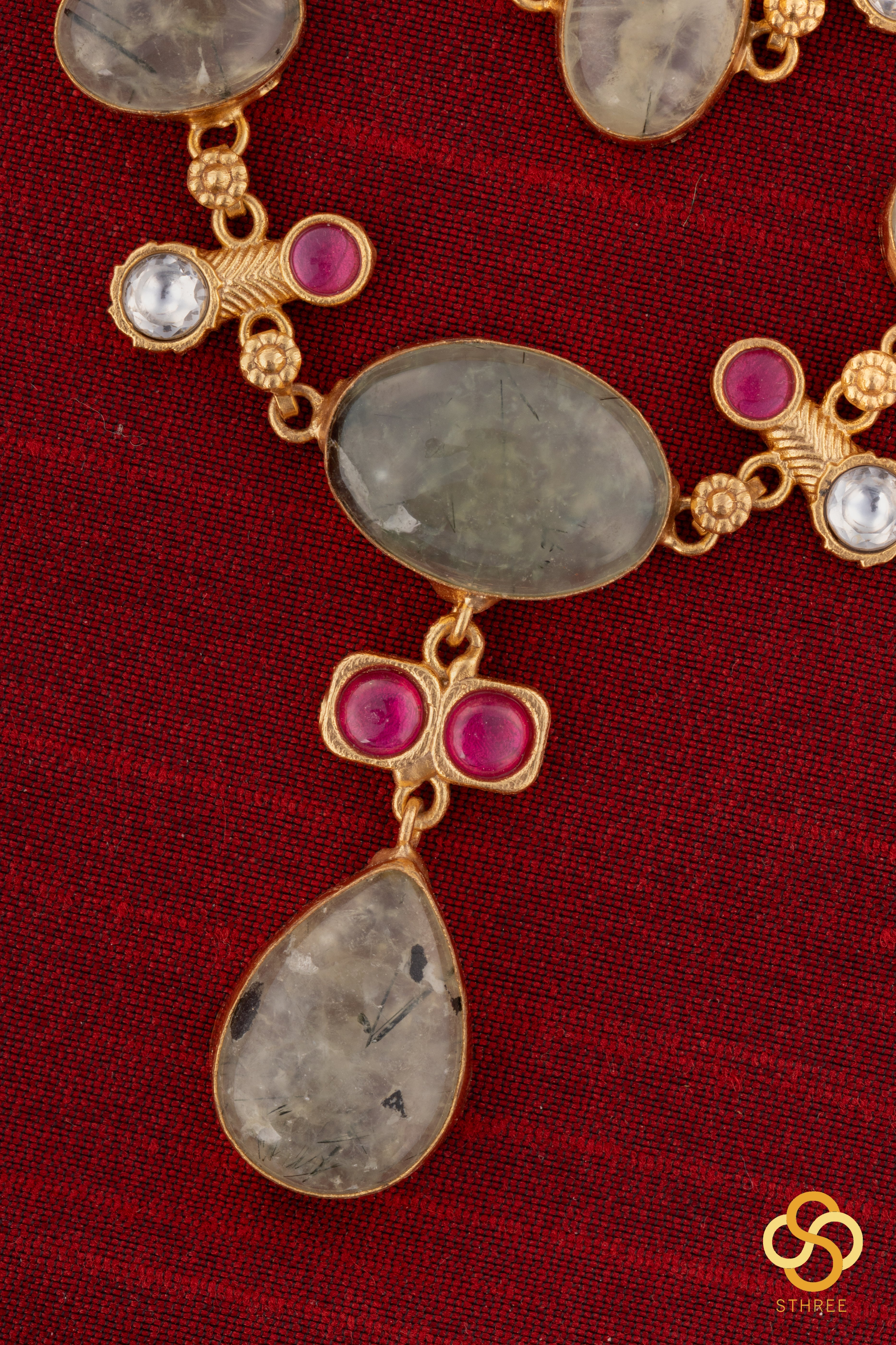 Layered Cabochon and Kemp Necklace - Light Emerald Green