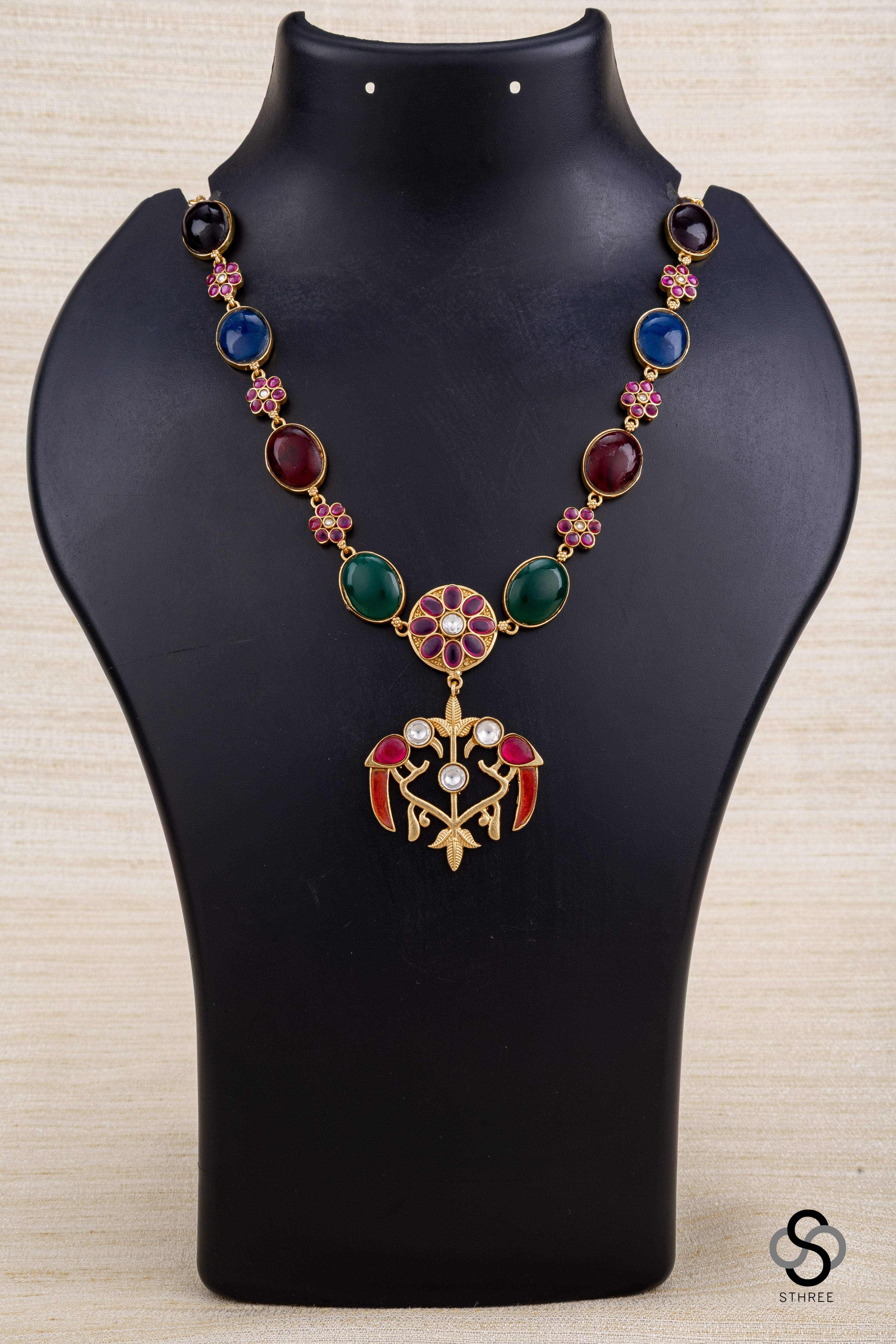 Cabachons with Parrot Pendant - Multi colour