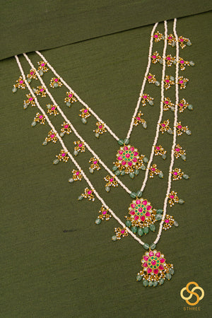 Teen Lada - Kundan and Pearls - White and Ruby Red Kundan