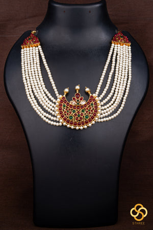 Pearls (7 liner) with chandbali  pendant