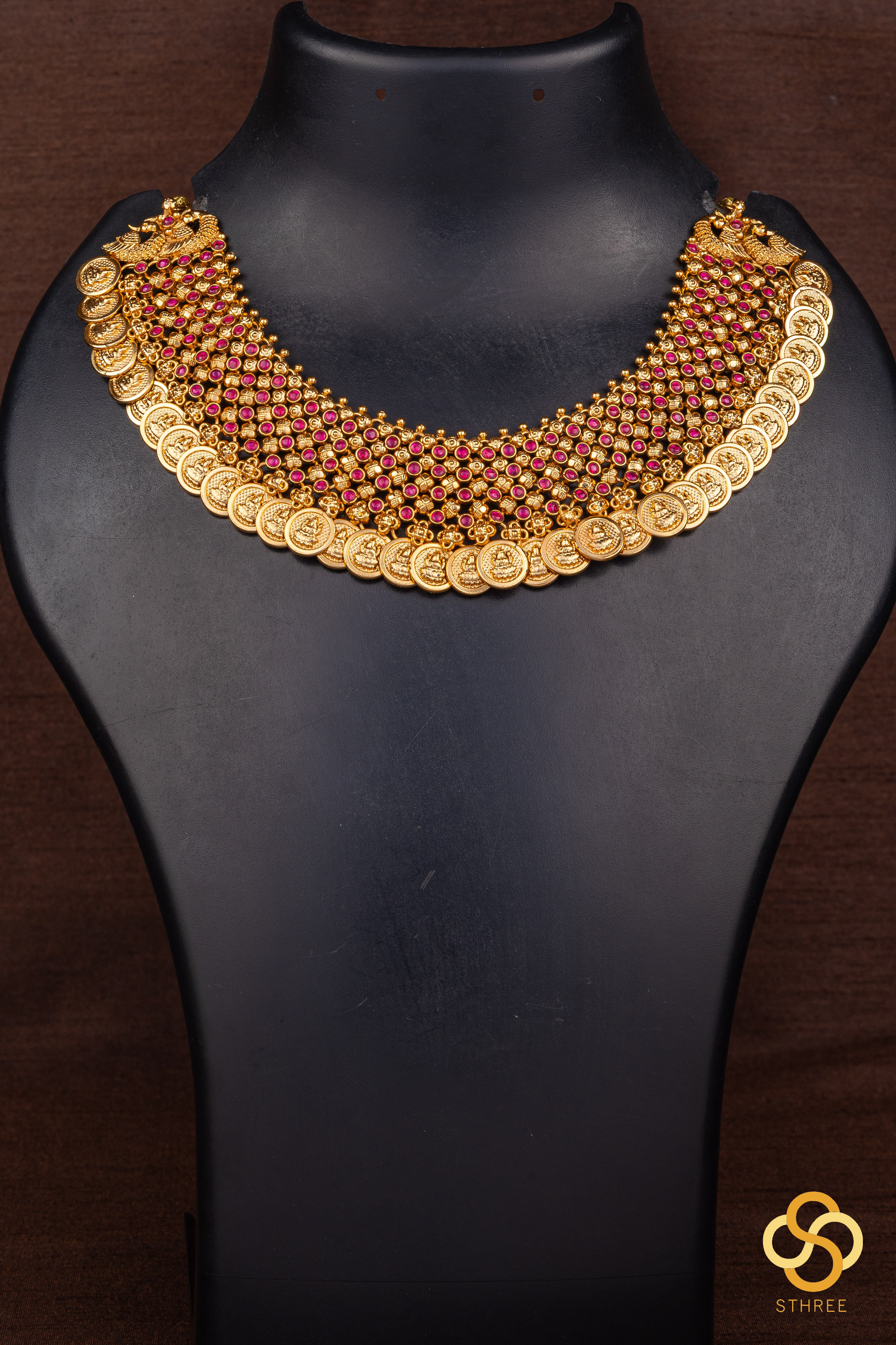 Ruby chokker with Lakshmi coins mala