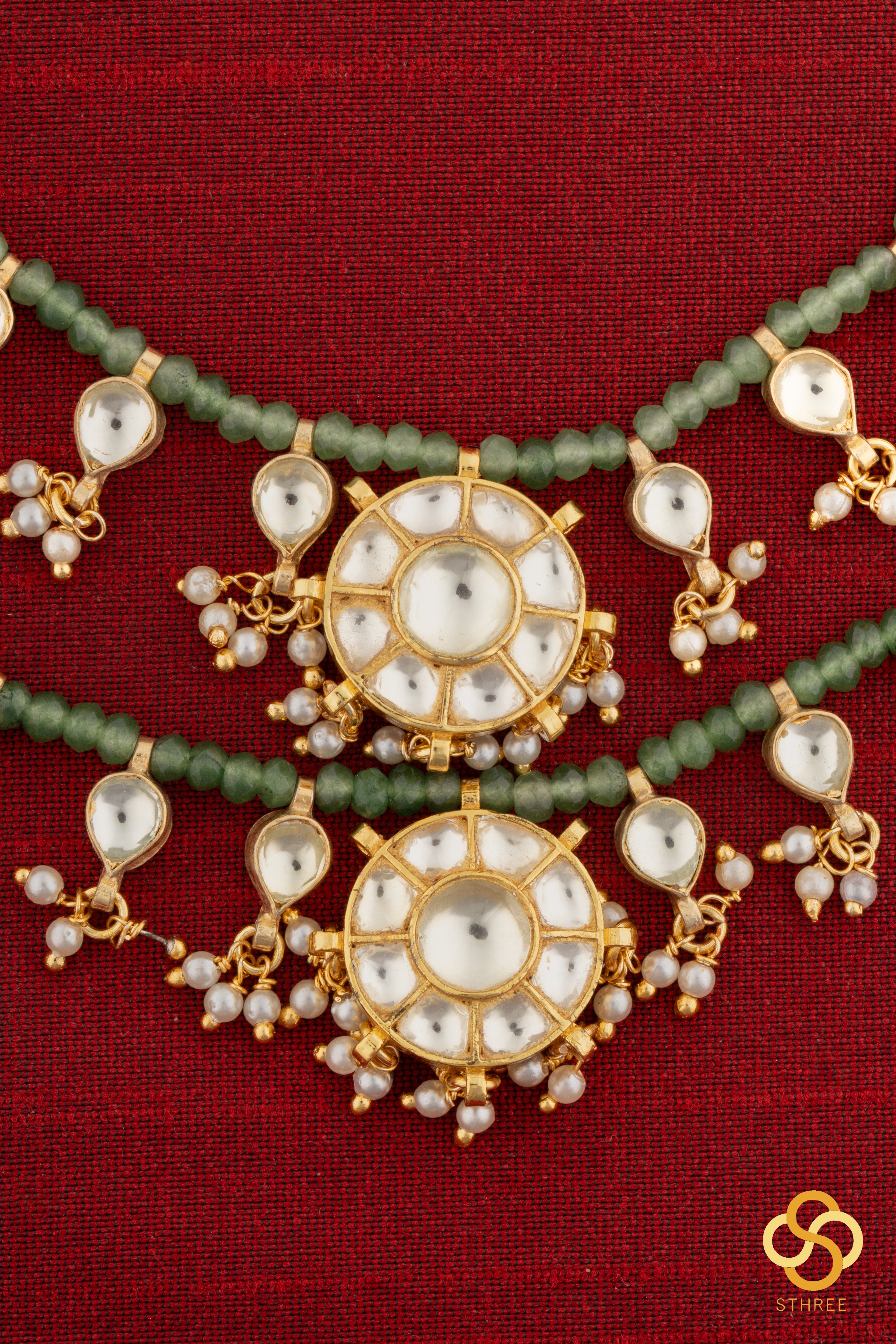 Jadau Kundan and Pearls Necklace with Green Beads