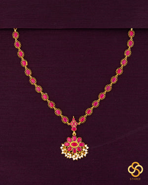 Ambujam - Palakkadu Necklace in Pure Silver with Pearls Hanging