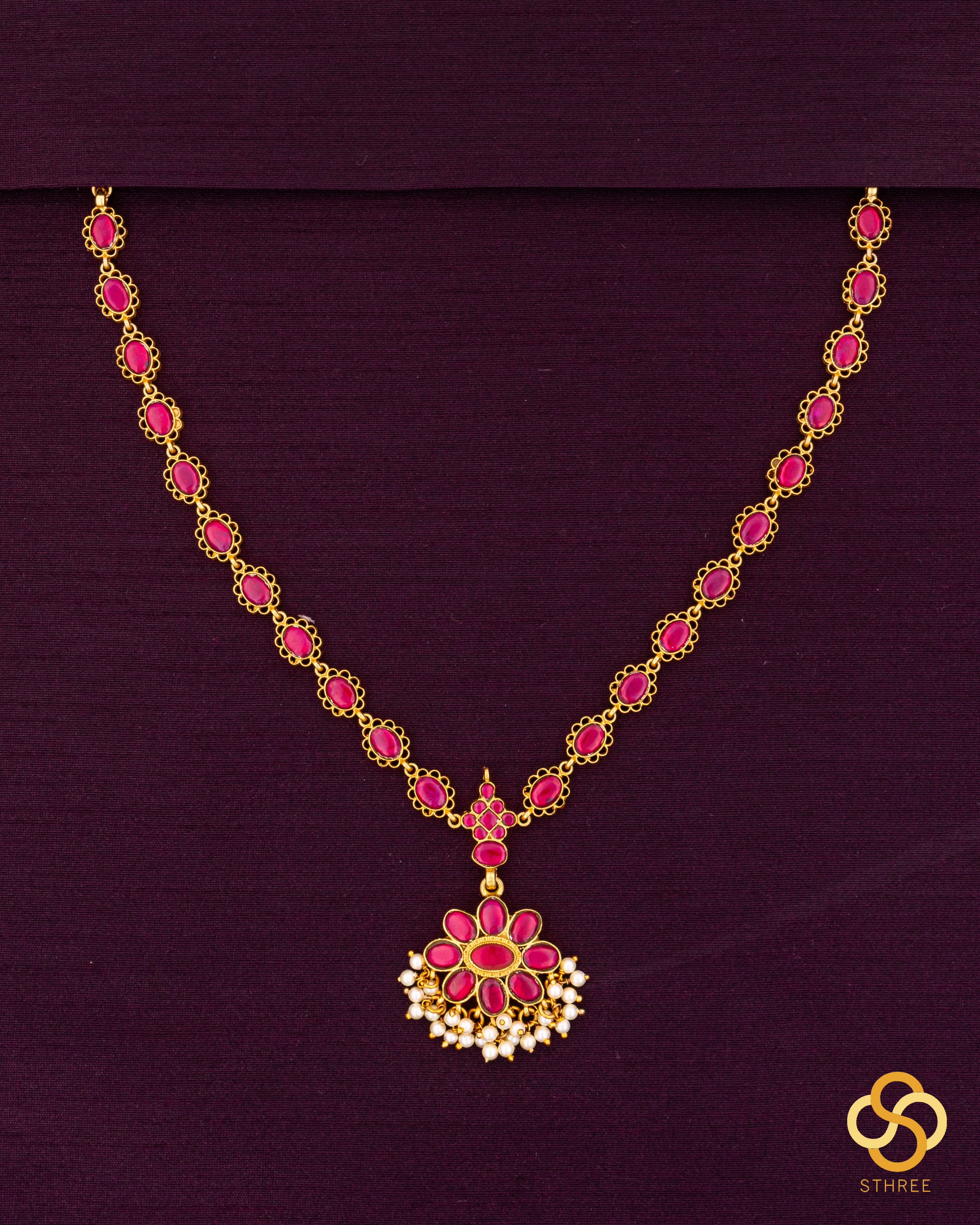 Ambujam - Palakkadu Necklace in Pure Silver with Pearls Hanging