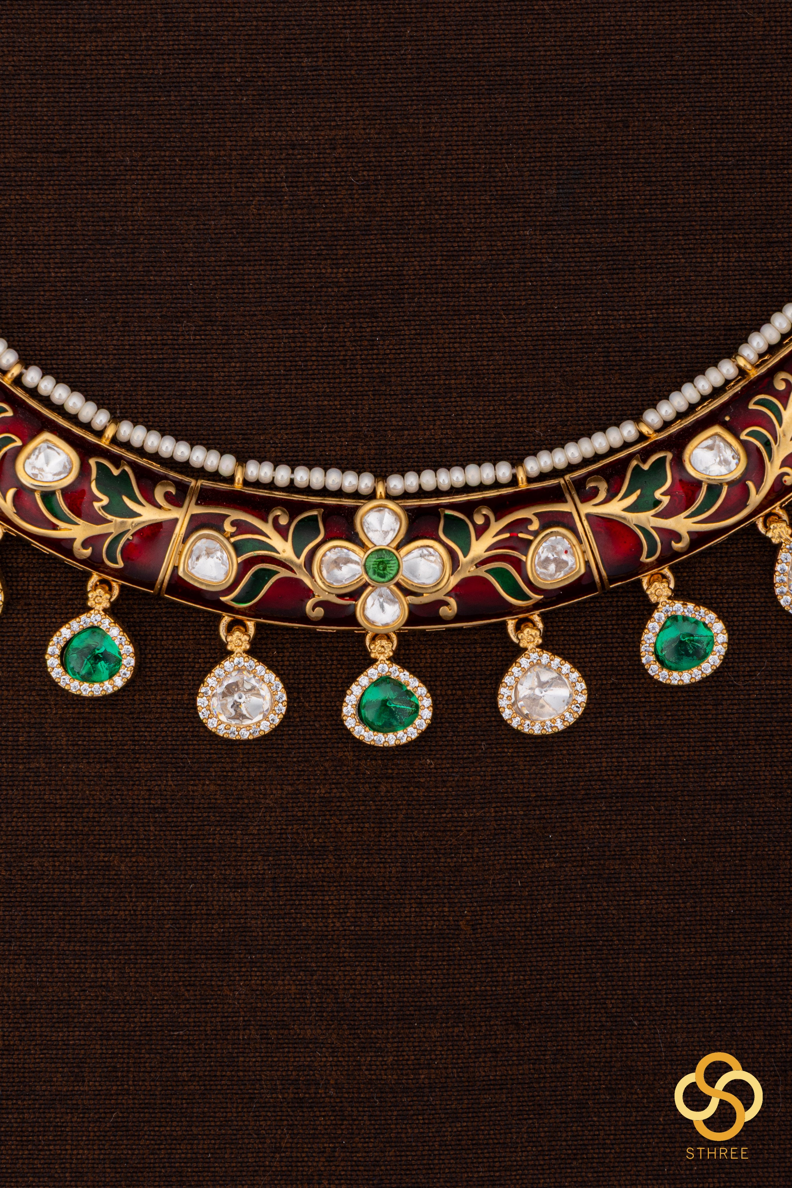 Rajwadi choker - Hasli with maroon meenakari work