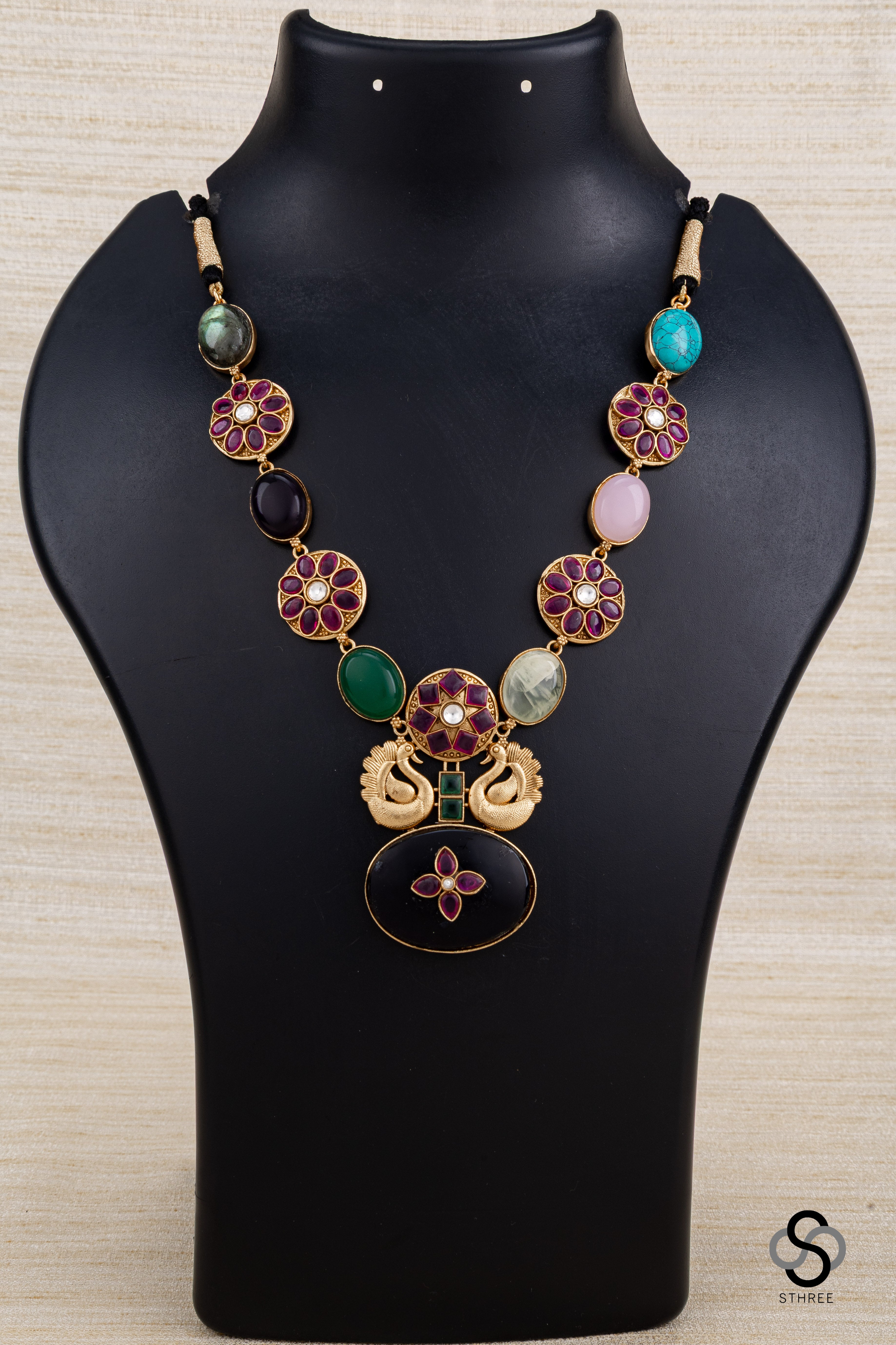 Multi colour cabochons with Amethyst pendant