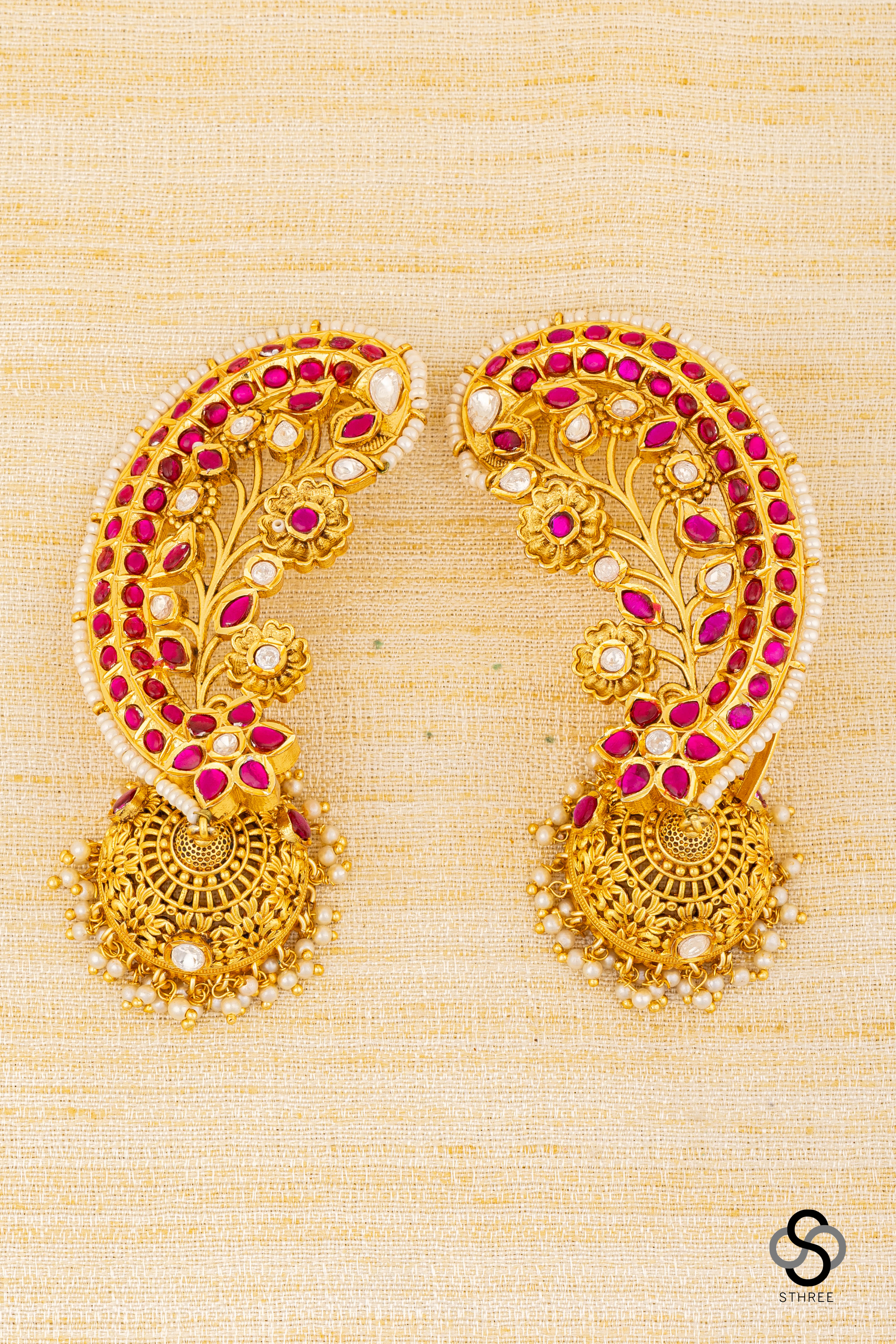 Ruby red earcuff jhumkas