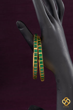 Emerald Green square bangles - Set of 2