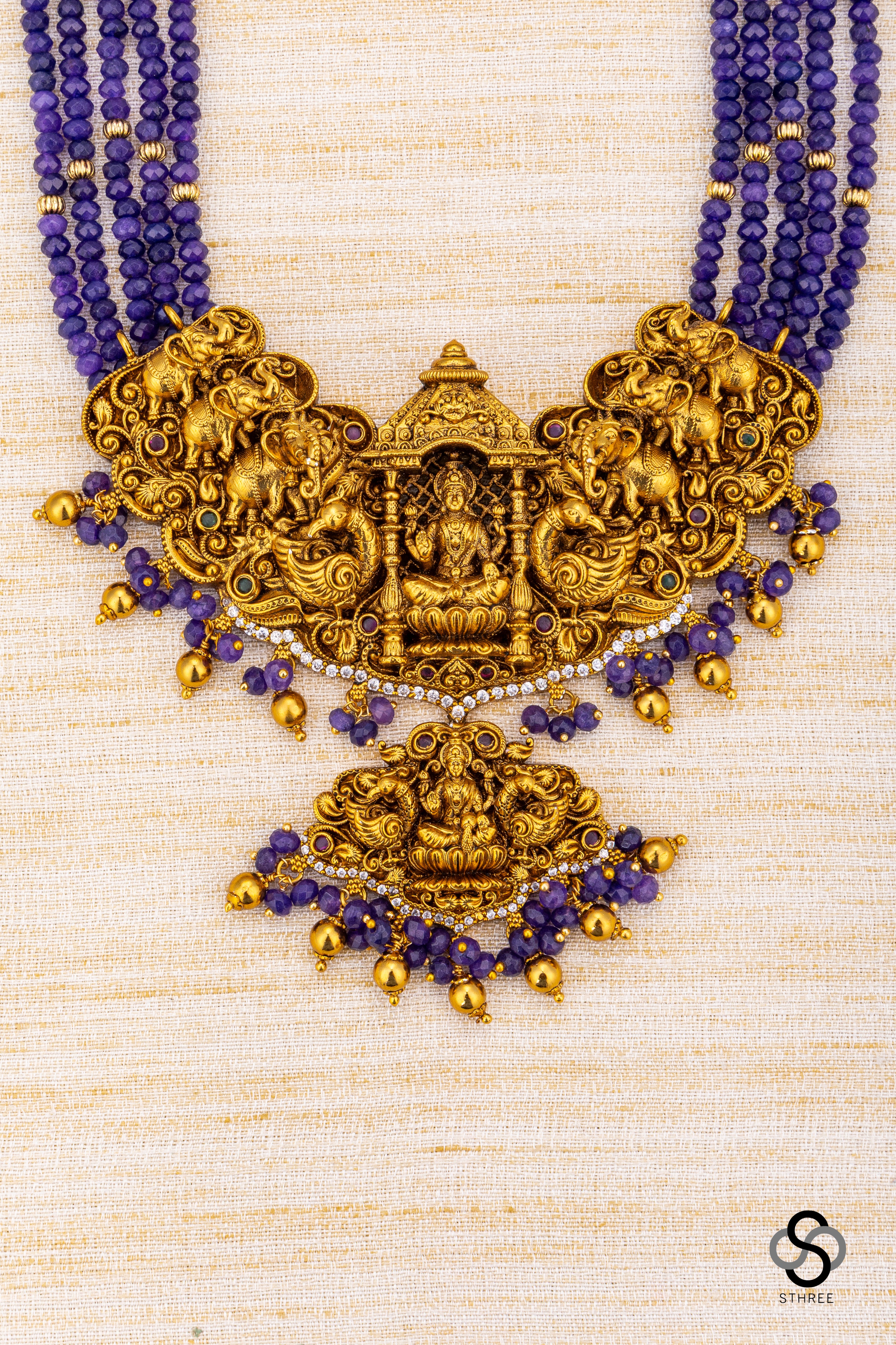 Lakshmi pendant with Nakas work - Amethyst