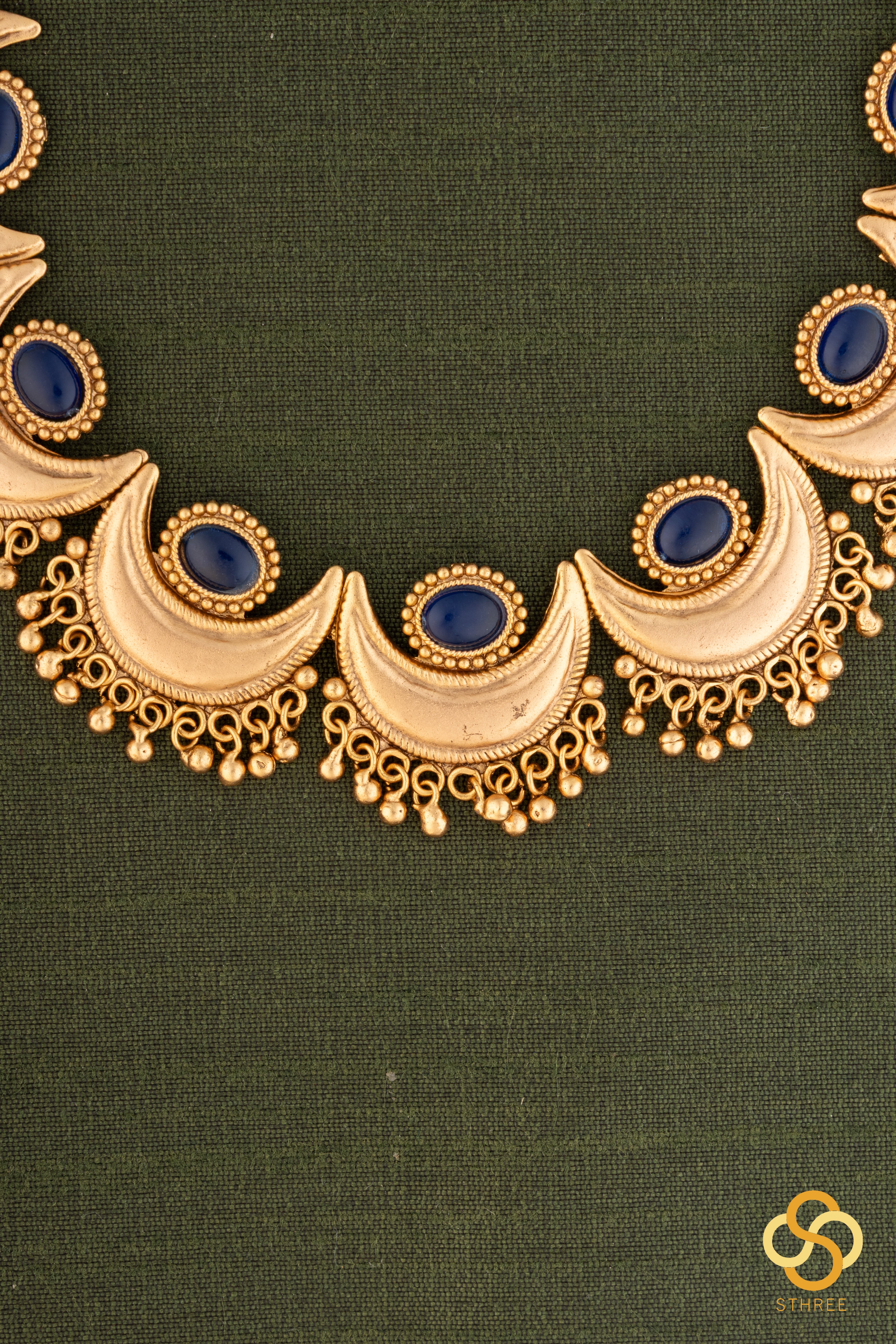 Chandbali Gold Matt Necklace -  Sapphire Blue