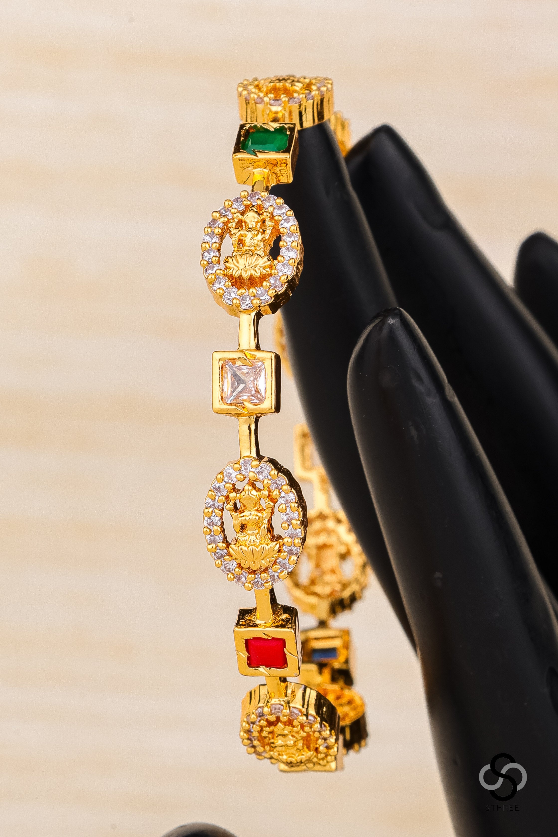 Lakshmi bangles with zircons and navarathna - Set of 2