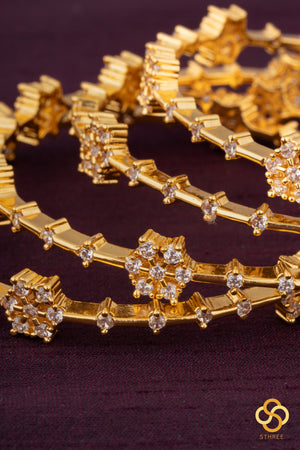 7 stone Diamond pattern Zircon bangles - Set of 4