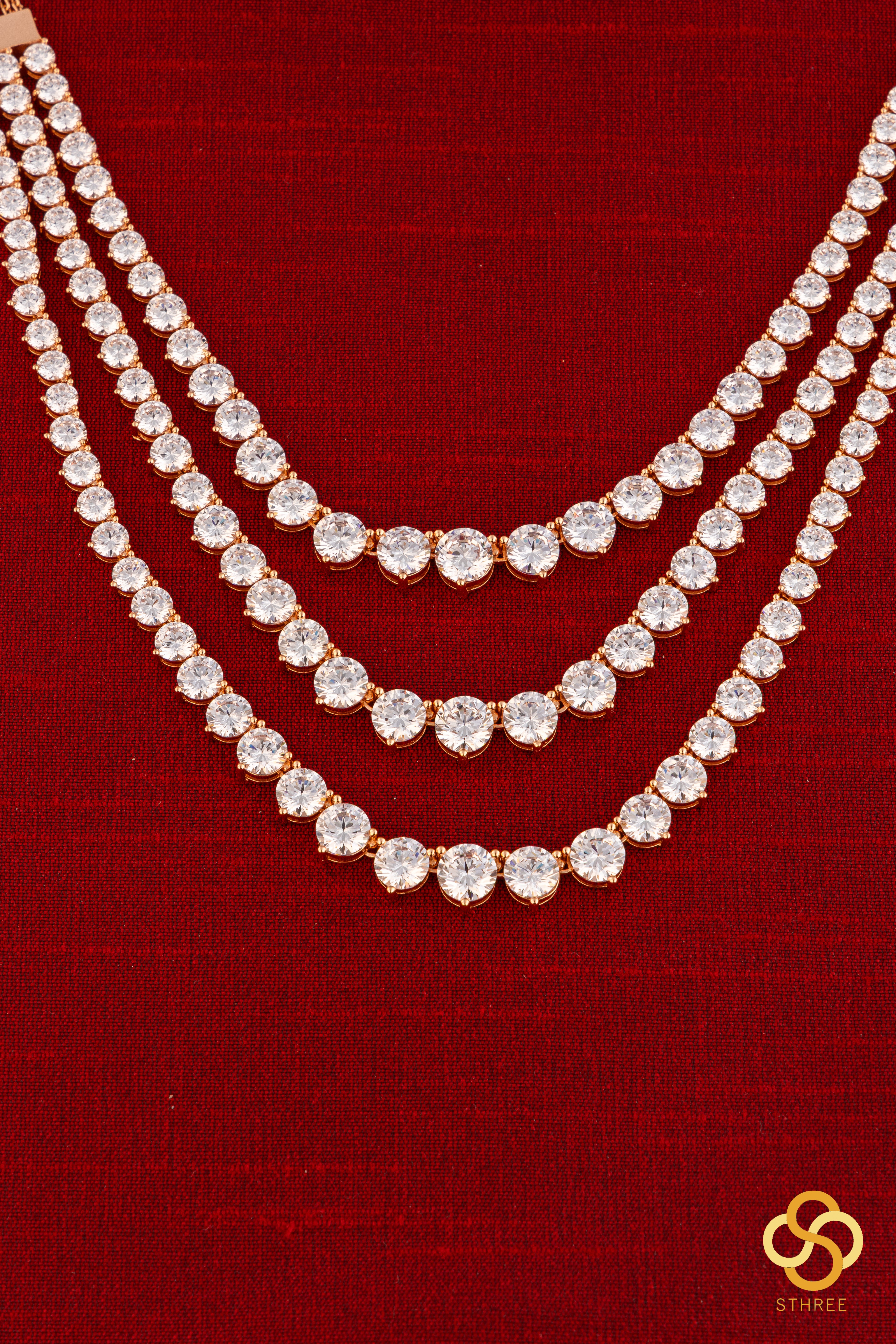Solitaire Necklace Three Layers - Rose Gold Finish