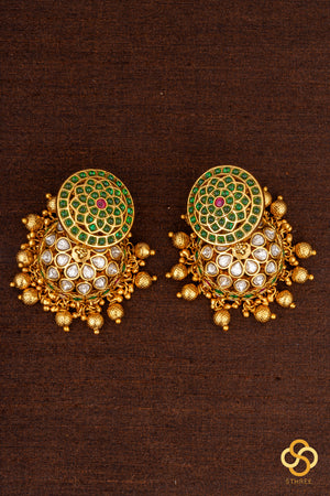 Jhumkas - Emerald green and white uncut