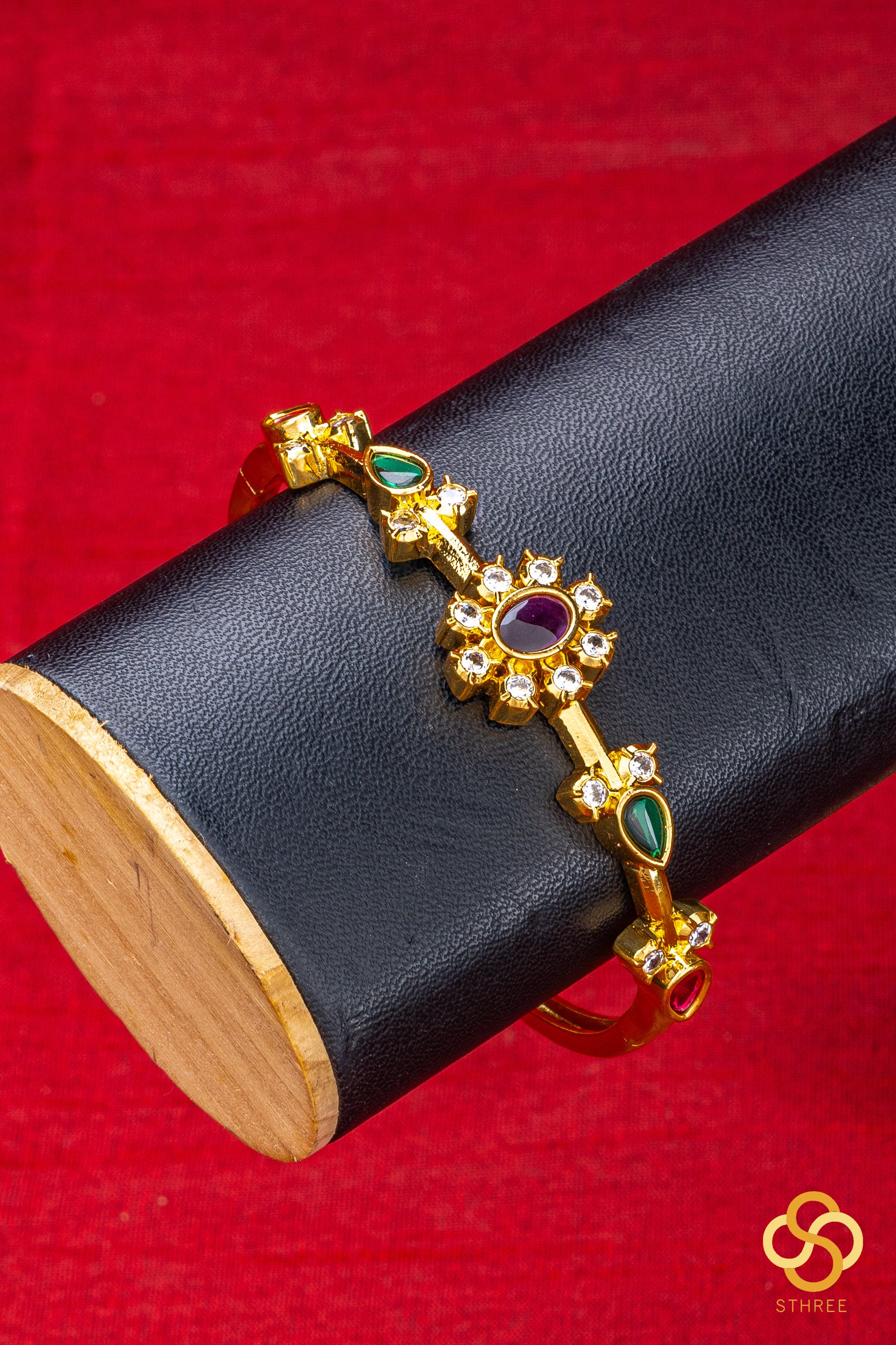Openable Kada - Ruby pink with Emerald green  (single kada)