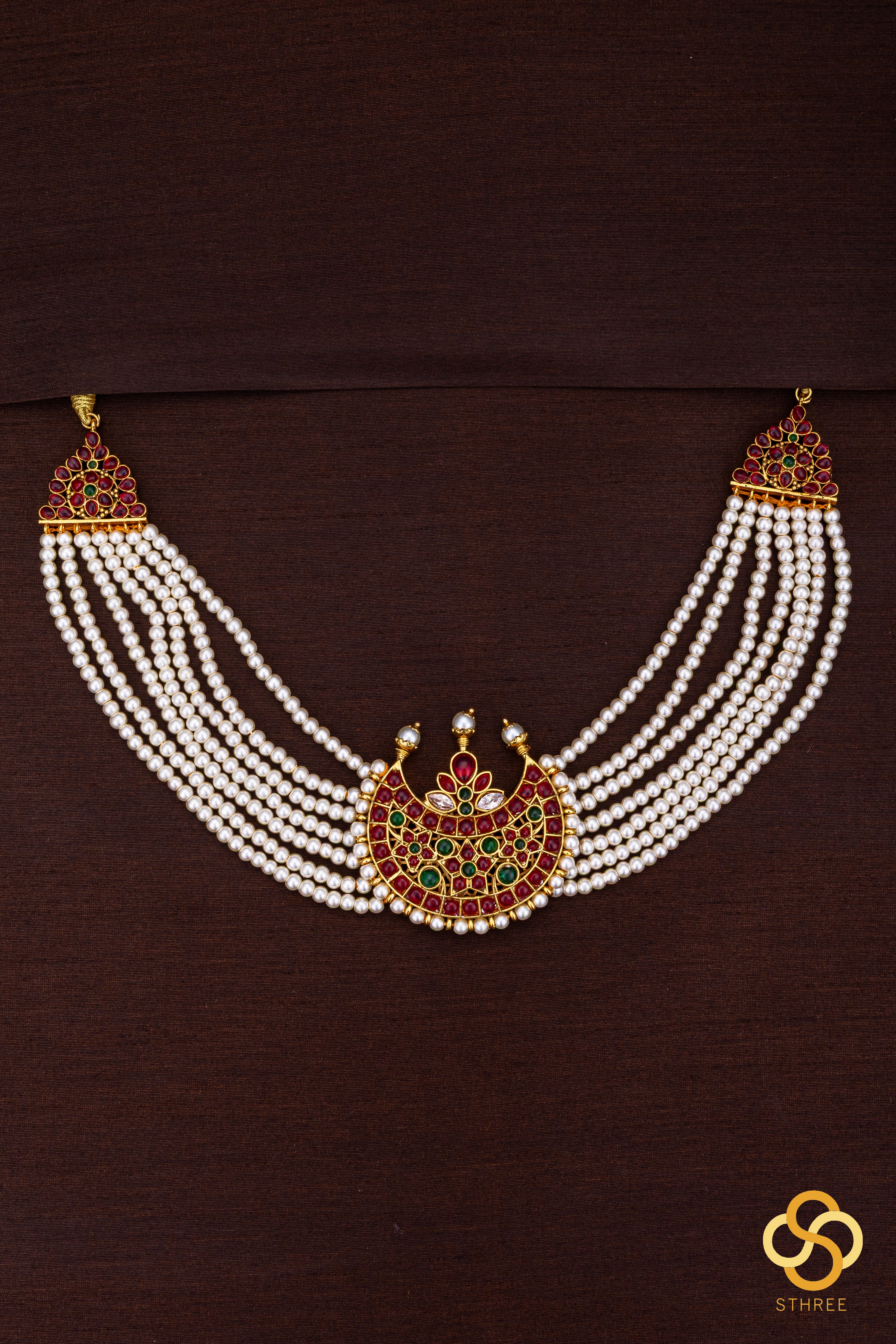 Pearls (7 liner) with chandbali  pendant