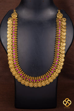 Lakshmi Kasumalai Set with Ruby Red Square Stones