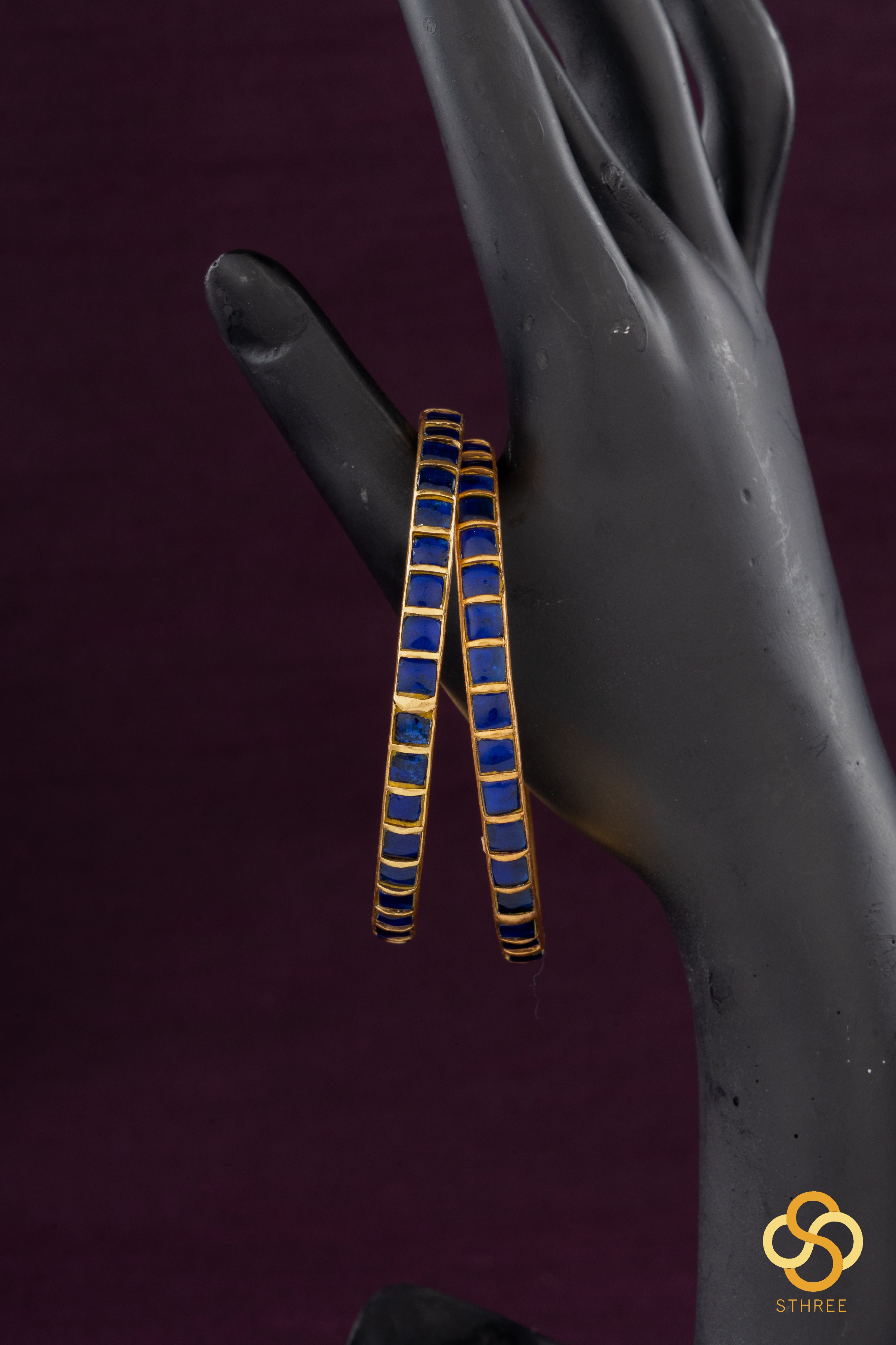 Sapphire Blue square bangles - Set of 2