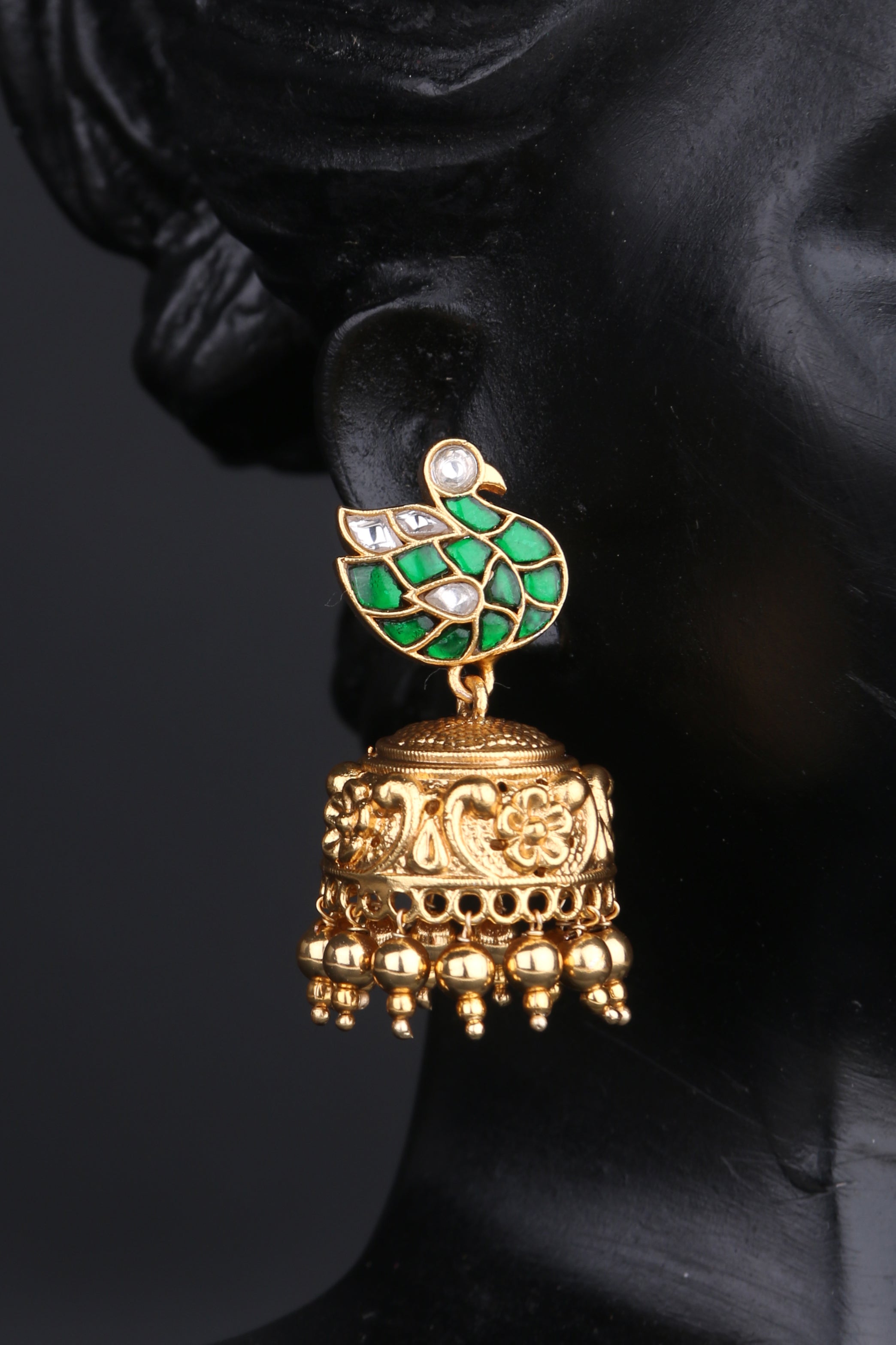 Annam Jhumkas - Green and white