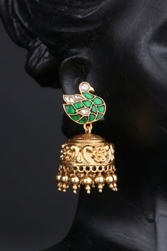 Annam Jhumkas - Green and white
