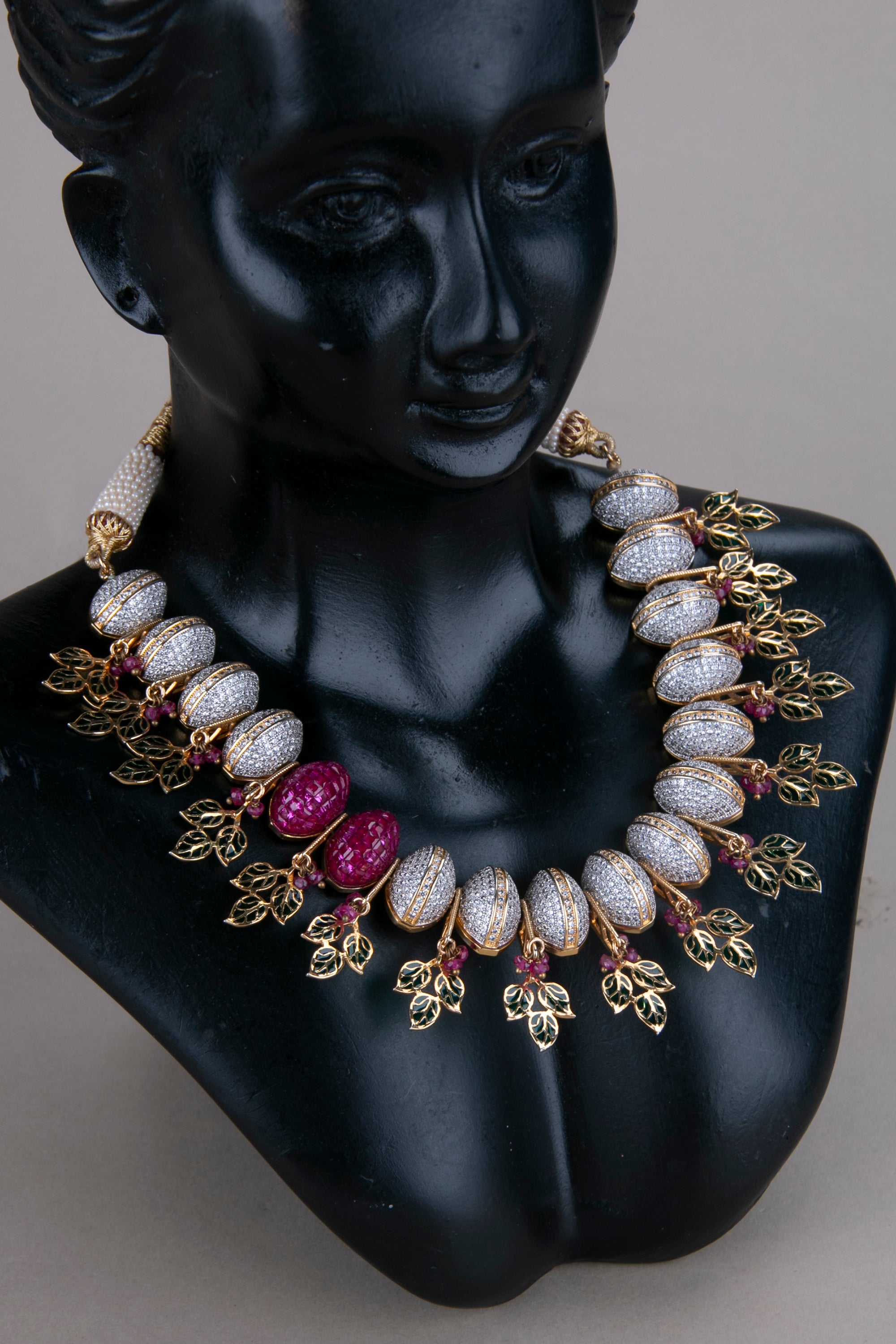 Zircon and Rubies Necklace Set - A Designer Necklace