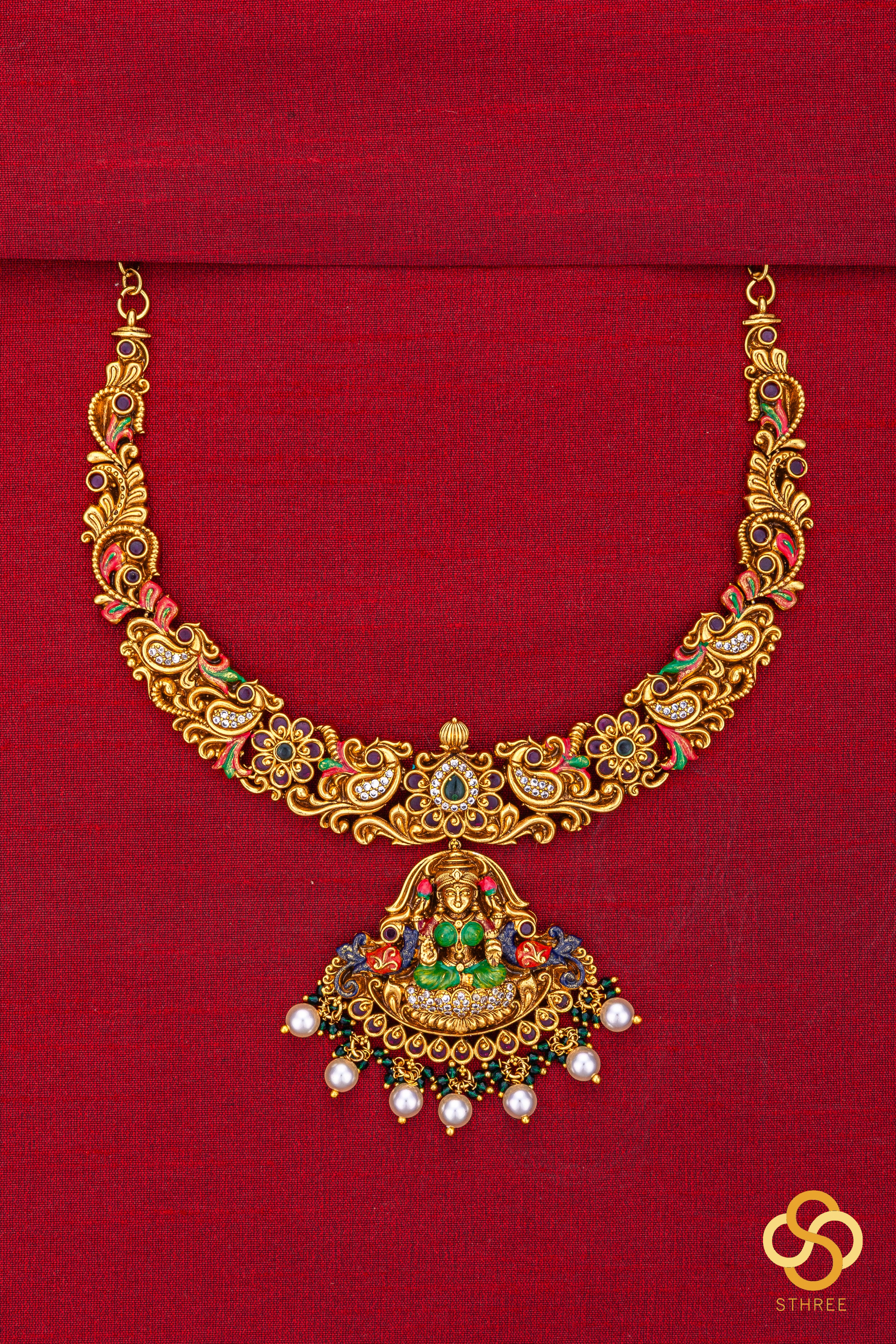 Gajalakshmi necklace with Meenakari work - Small