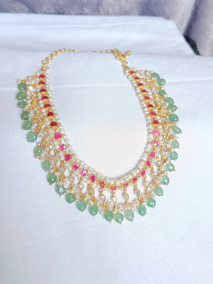 Pearls with Kemp Red Stone Necklace