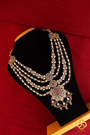Rani haar - Layered kundan necklace (Pink ruby)