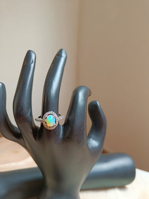 Opal and Zircon finger rings - Pure silver, Size 15