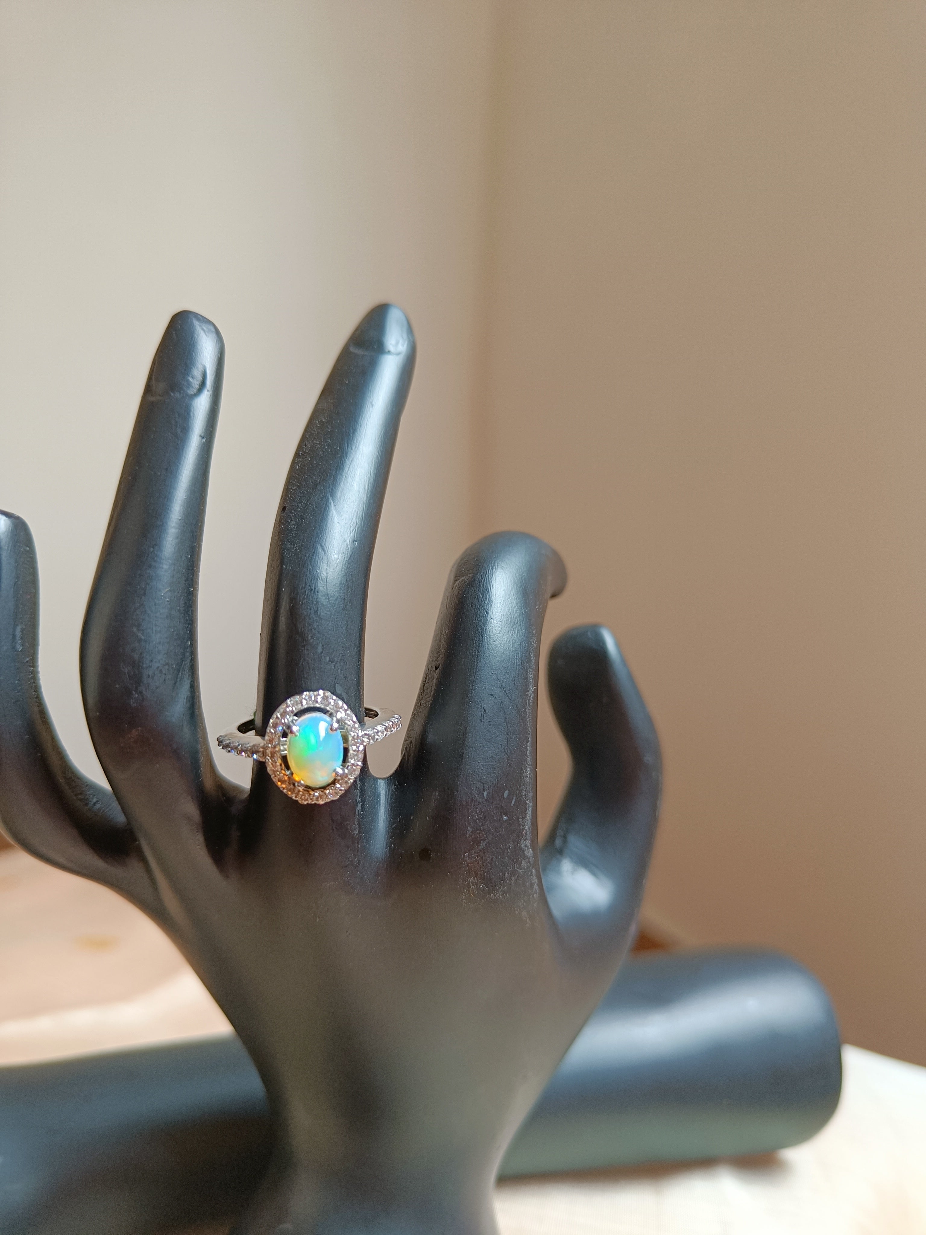 Opal and Zircon finger rings - Pure silver, Size 15