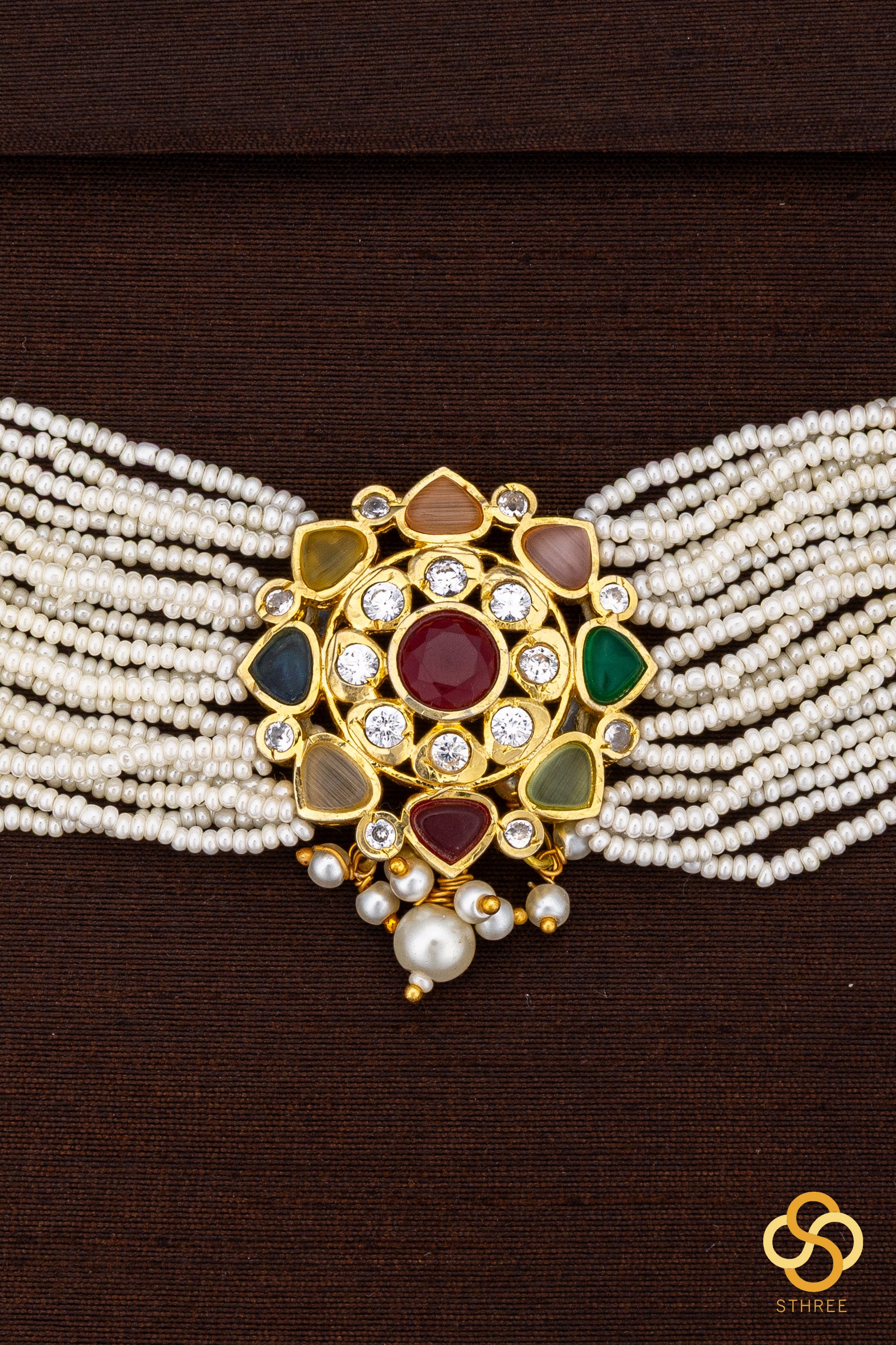 Pearl bunch with navarathna  pendant