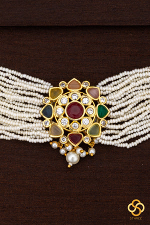 Pearl bunch with navarathna  pendant
