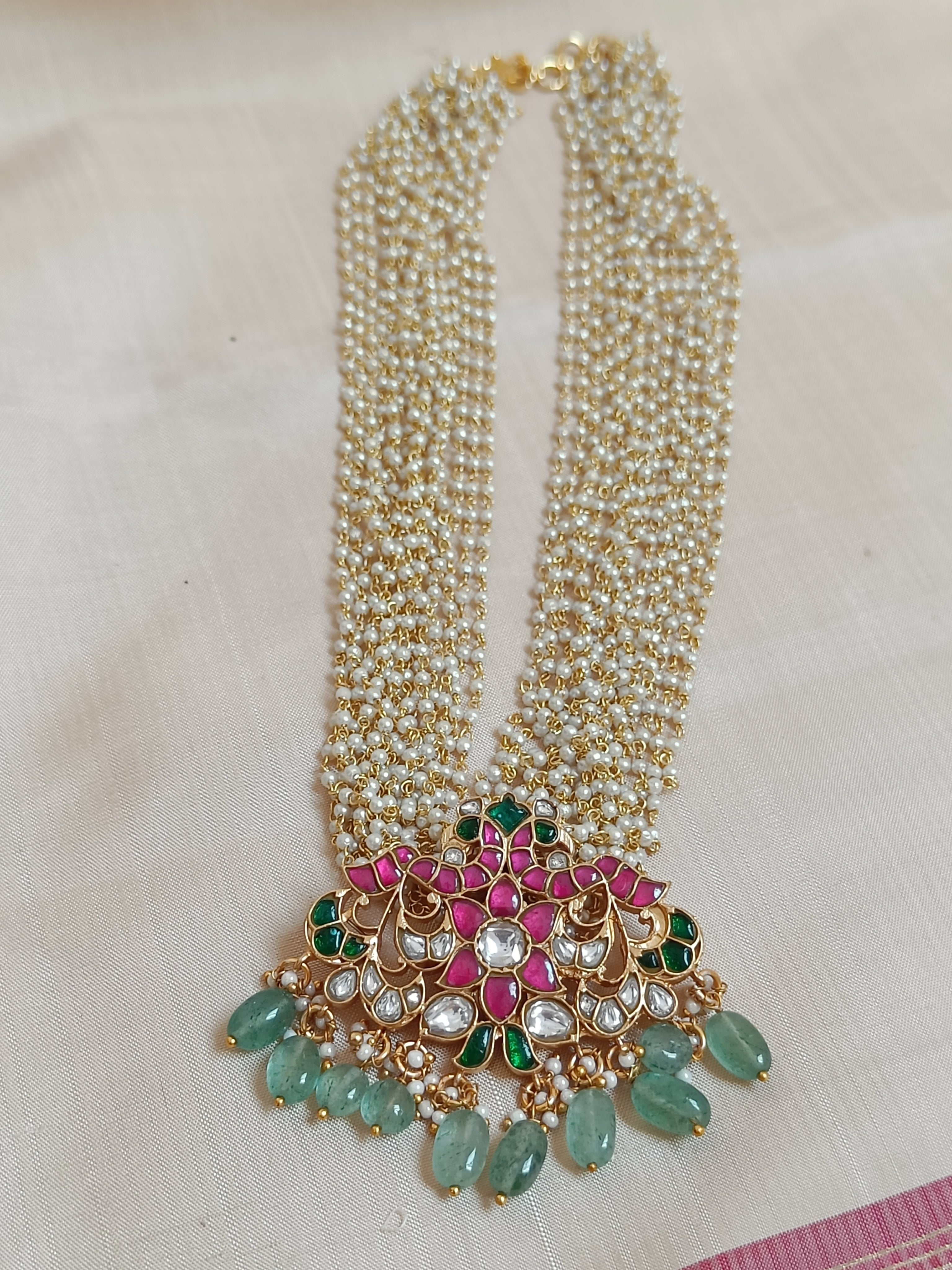 Jadau kundan with 16 lines of pearls