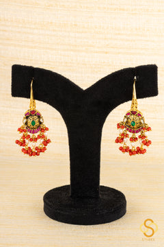 Chandbali hanging - Jadau kundan  - Red and White