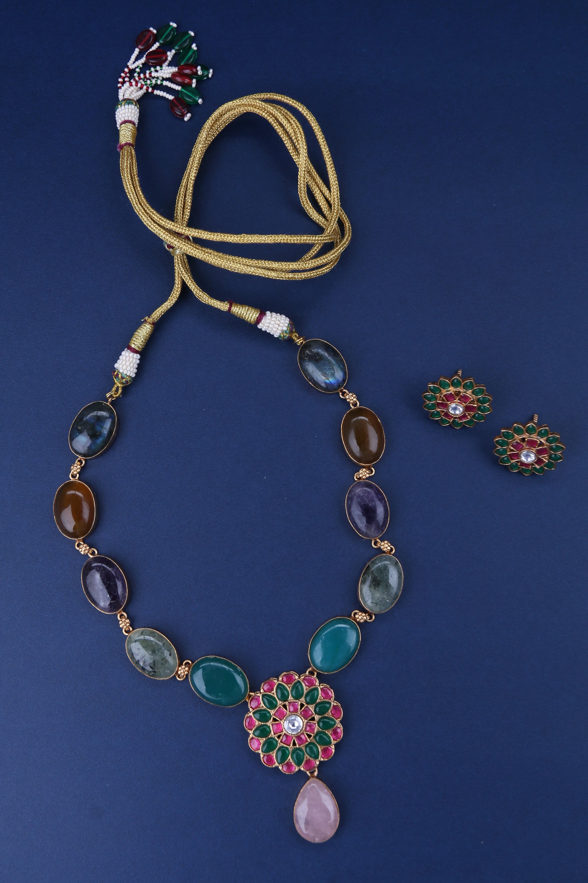 Seven Colour Multi Cabochons with Jadau Kundan Pendant
