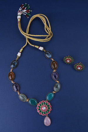 Seven Colour Multi Cabochons with Jadau Kundan Pendant