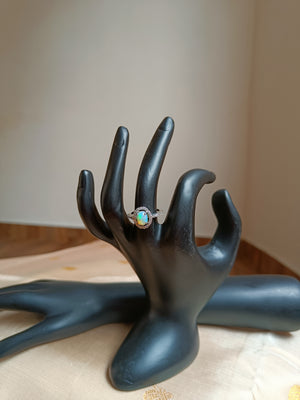 Opal and Zircon finger rings - Pure silver, Size 15