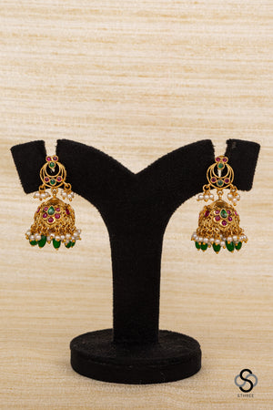 Panch lada - Ruby red kundan with pearls