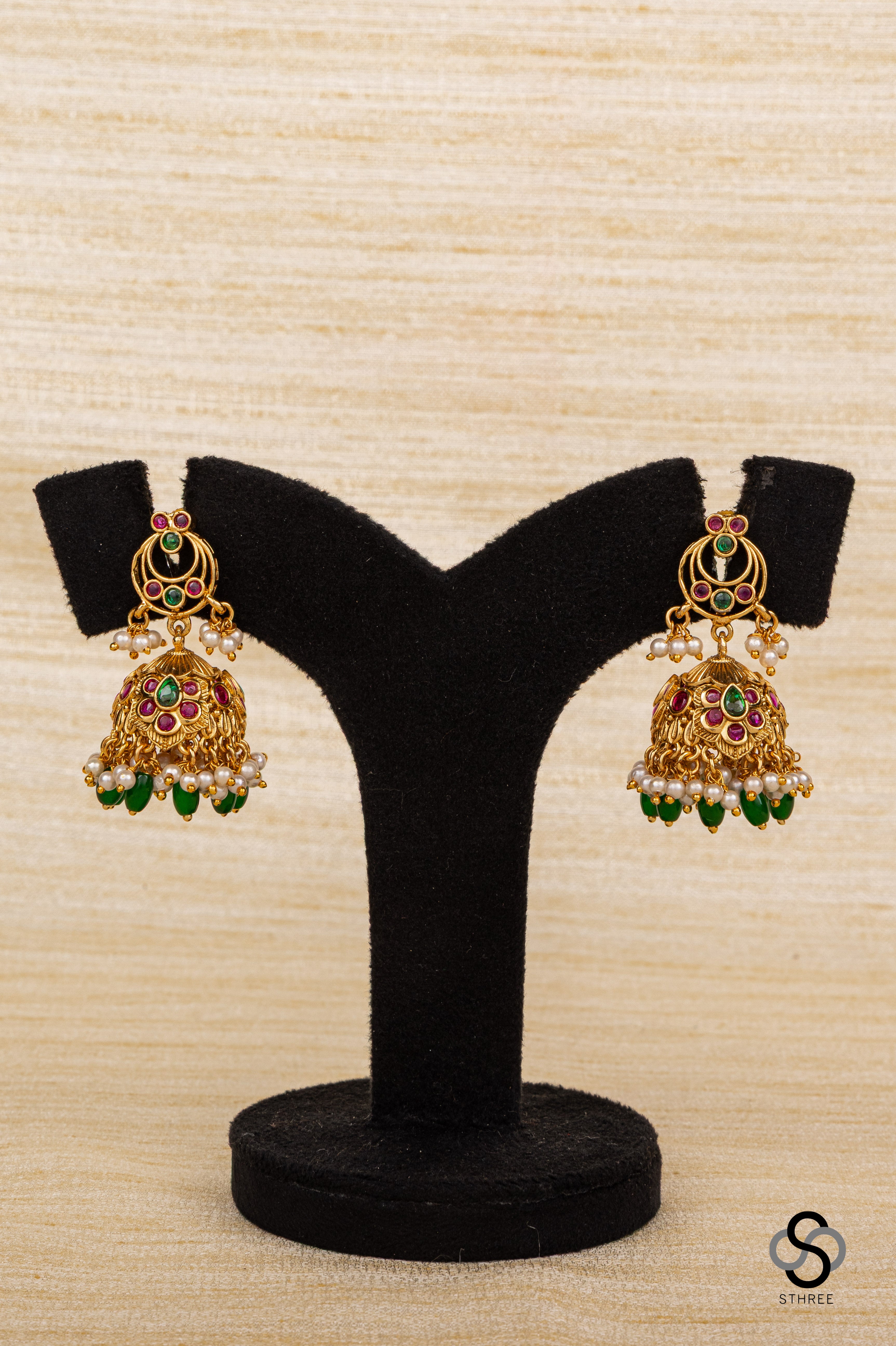 Panch lada - Ruby red kundan with pearls