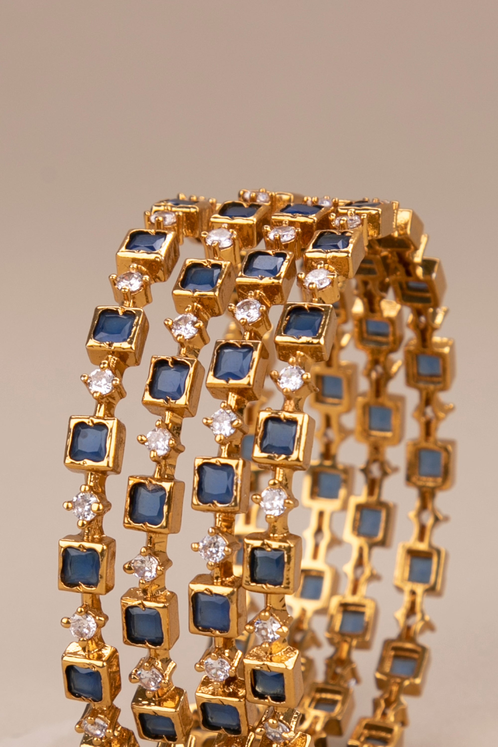 Sapphire blue white square bangles - Set of 4 bangles