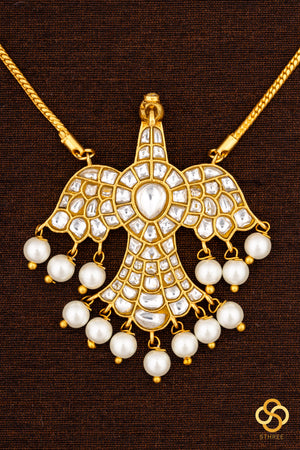 Gandaberunda neckpiece with pearls - All white