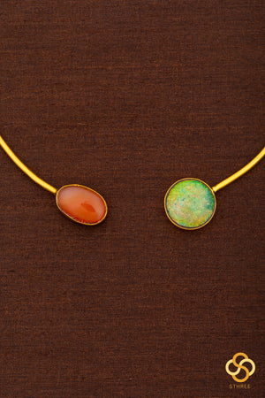 Hasli set - Kundan stone - Orange and green