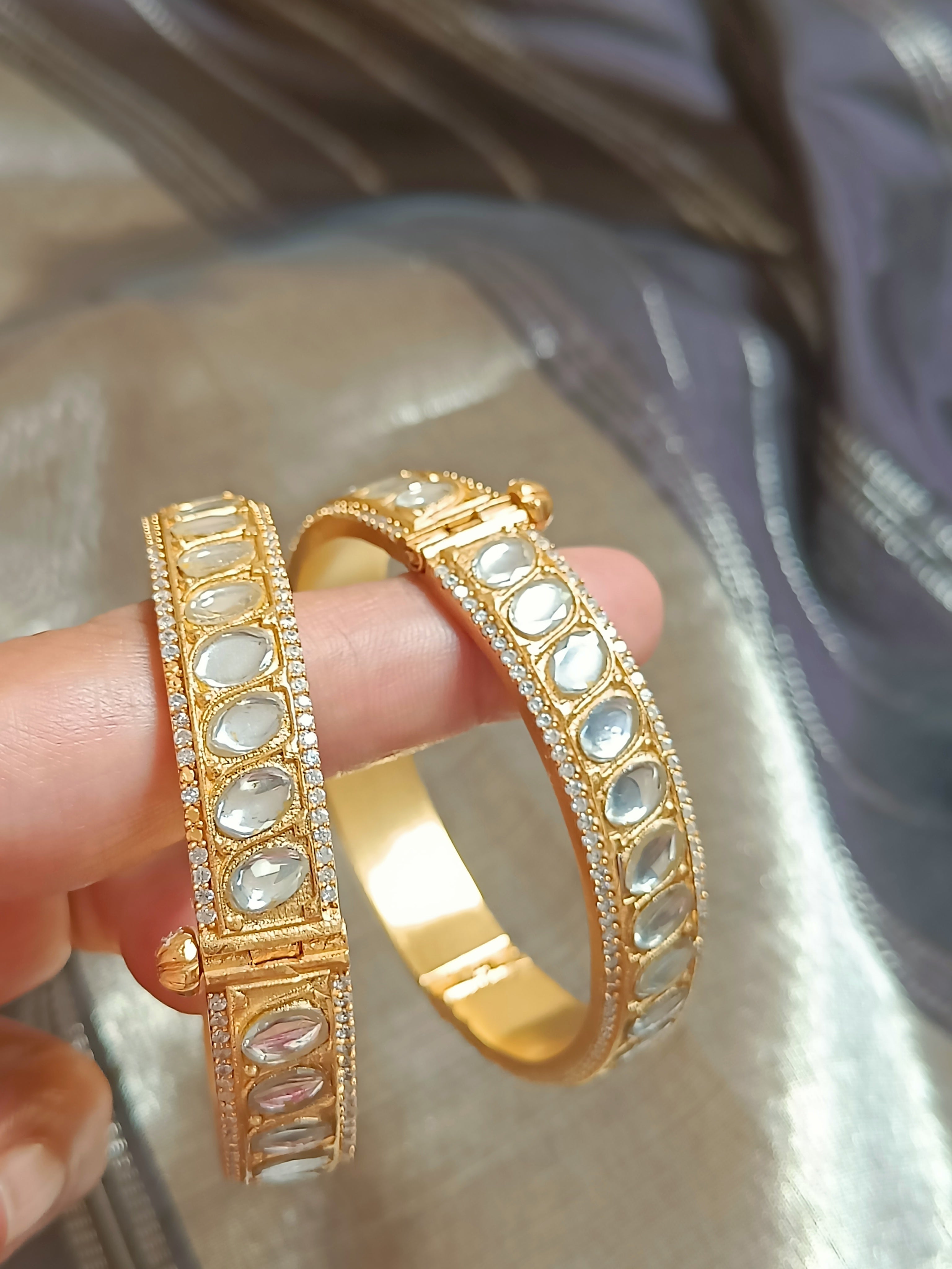 Uncut white with zircons in diamond setting, single piece kada