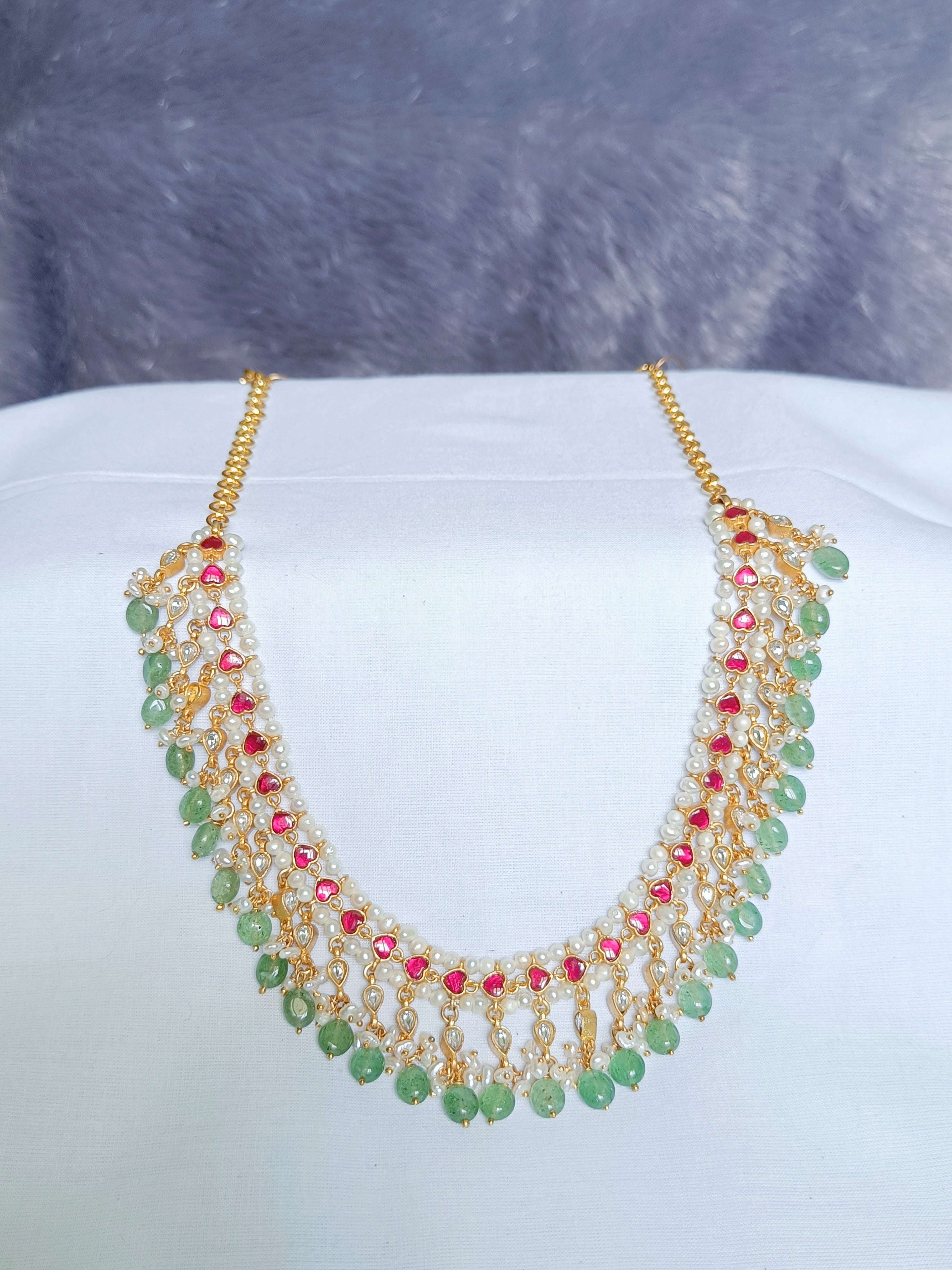 Pearls with Kemp Red Stone Necklace