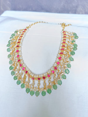 Pearls with Kemp Red Stone Necklace