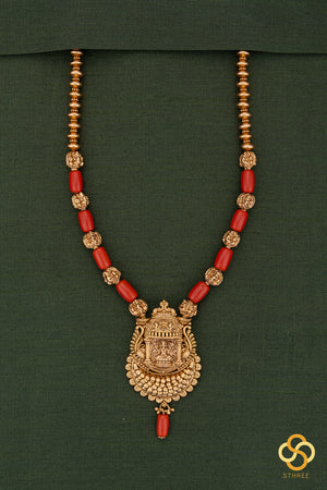 Lakshmi pendant with coral and gold ball set