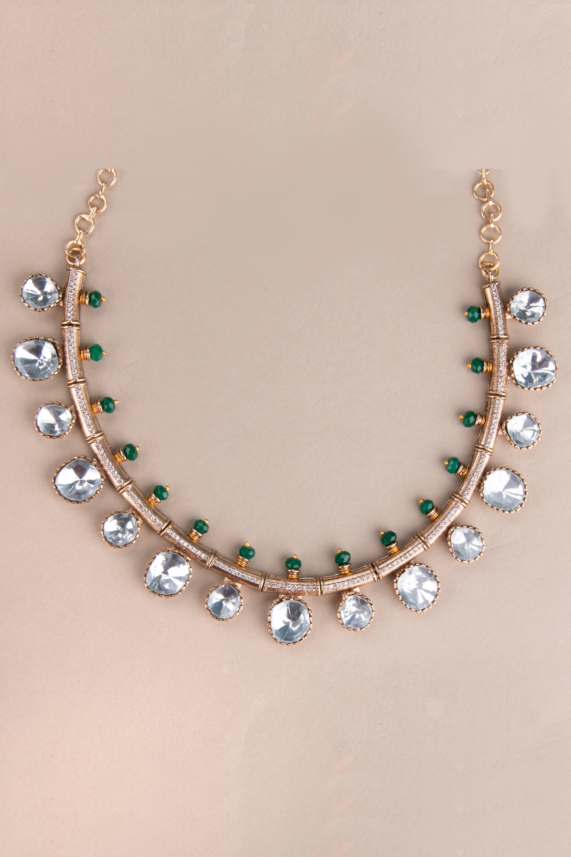 Kundan Kasumalai -  Emerald Green Beads on Top