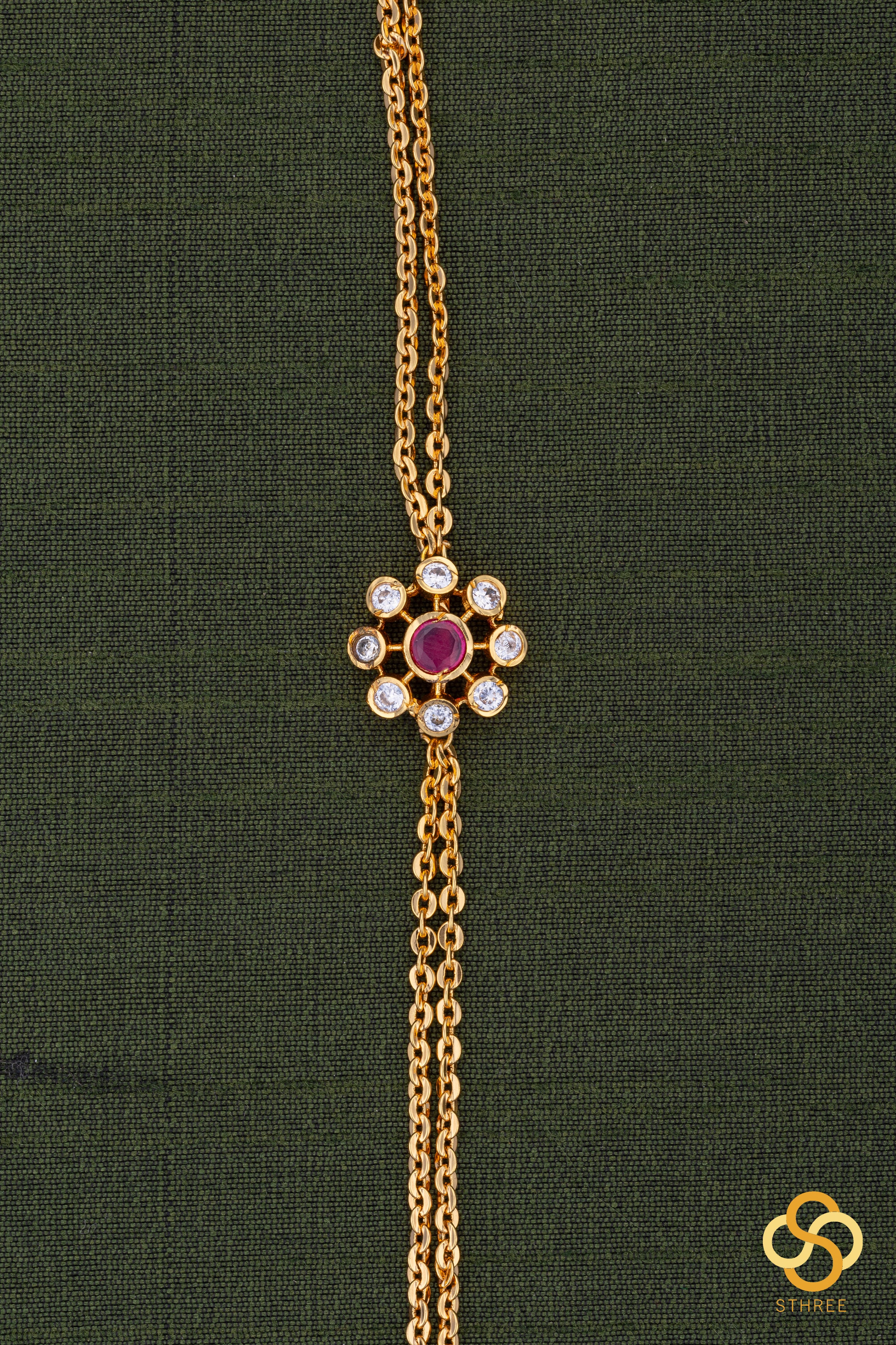 Mogappu with two line chain - Ruby red