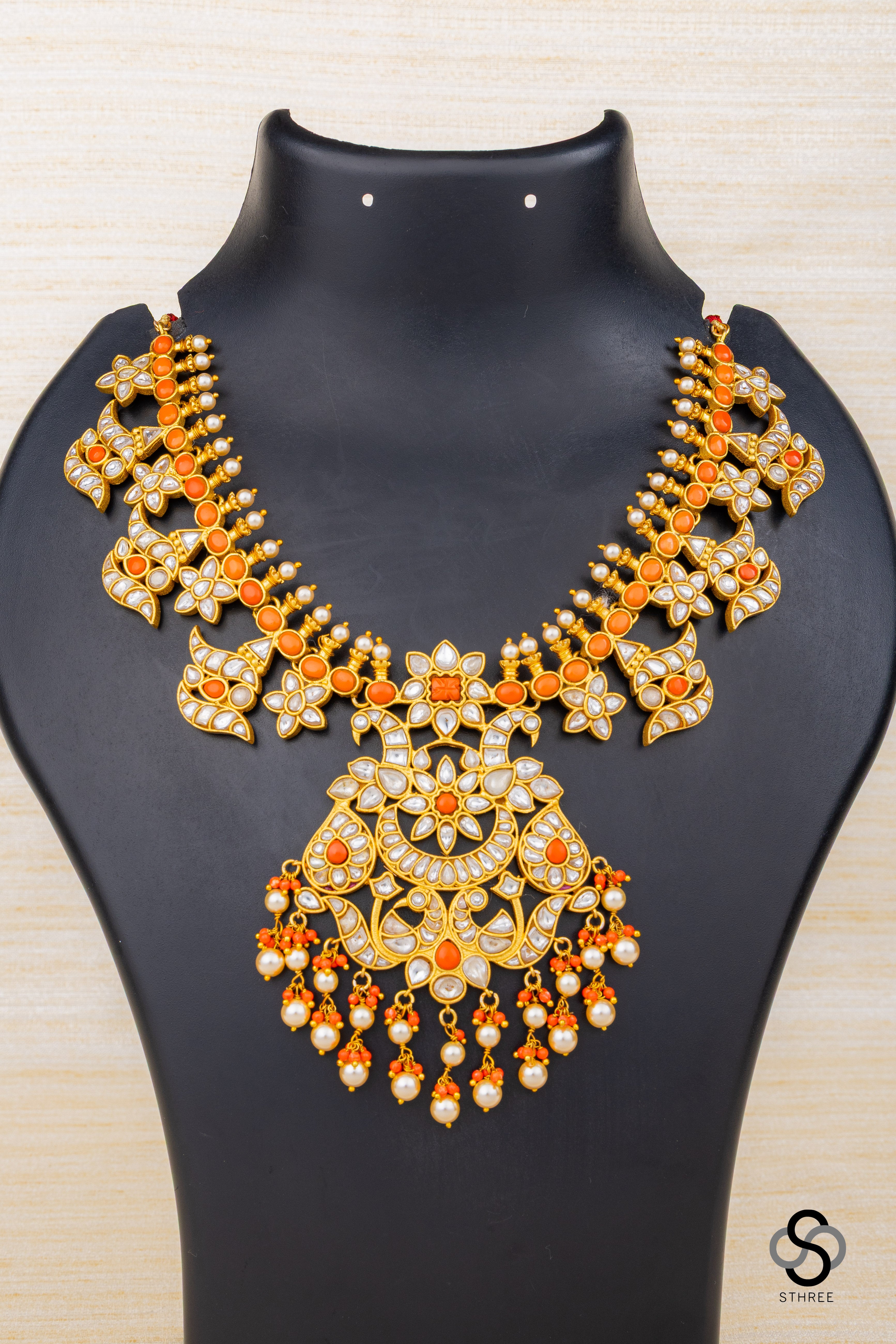 Coral and Moissonaite Neckpiece